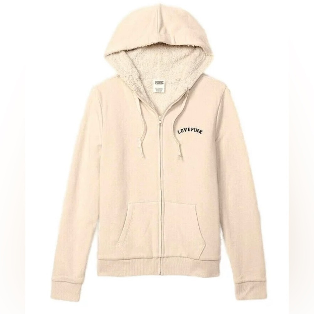 Victoria's Secret Pink Sherpa Lined Perfect Full Zip Hoodie for Women NWOT